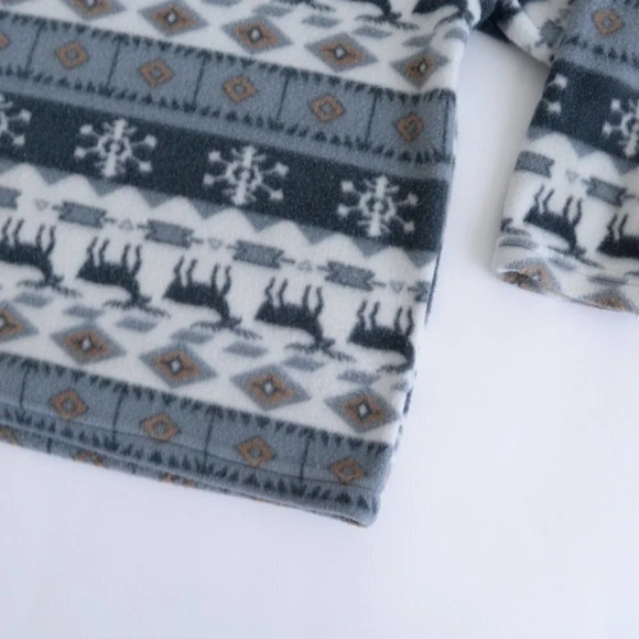 Vintage Trend Basics Grey & Cream Reindeer  Fleece Quarter Zip Sweater M - Picture 6 of 12